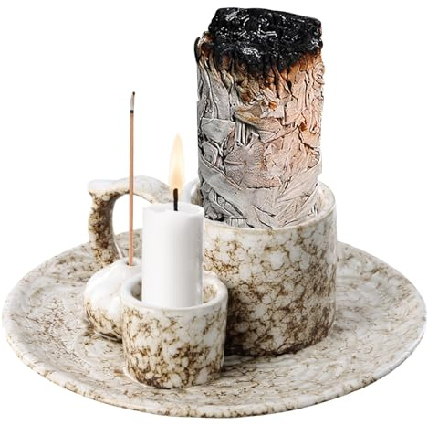 4 in 1 Räucherschale, Räucherstäbchenhalter Keramik mit Ascheschale, Räucherstäbchen Palo Santo Halter Kerzenhalter, Incense Holder Ceramic (A)