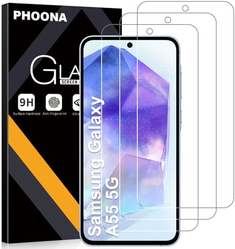 Phoona 3 Stück Schutzfolie für Samsung Galaxy A55 5G für Panzerglas, 9H Härte, 0.33mm HD Displayschutzfolie, Full Screen Stoßfest Frei von Kratzern, Ultra-klar für Samsung A55 Panzer Schutz Glas