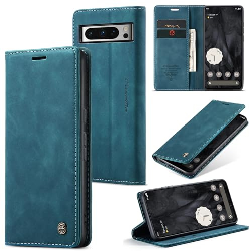 Sojlecyu Handyhülle für Google Pixel 8 Pro hülle Premium PU Leder Cover Klapphülle Tasche Flip Case Magnet Kartenfach Ständer Schutzhülle für Google Pixel 8 Pro, Blaugrün