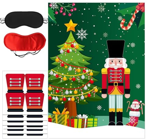 Holiday Games | Interactive Game Pin the Festive Hat,Christmas Nutcracker Poster Games,for Home Celebration Holiday Family Birthday Party Gathering Fun