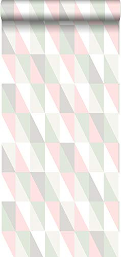 Sanders & Sanders papier peint triangles géométriques graphiques vert, rose et gris 53 cm x 10.05 m