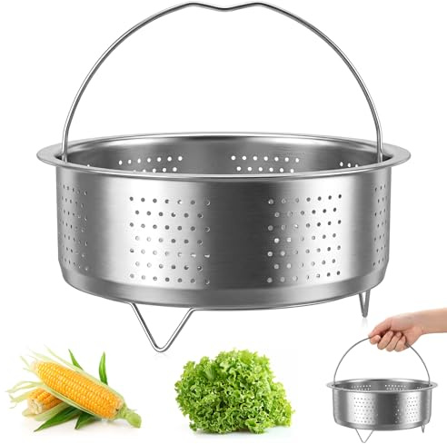 Acsatont Vaporera de acero inoxidable 304, inserto al vapor para olla, colador para ollas, ollas, olla de cocción al vapor, olla a presión, guisar verduras, frutas, huevos (20 cm)