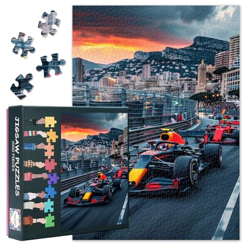 Rennwagen-Puzzle, 1000 Teile, Formel-1-Auto-Puzzle für Erwachsene, 1000 Teile mit Buchstaben auf der Rückseite, hart, unmöglich, schwierig, herausfordernd, Familienpuzzle, Sportwettbewerb, 50,8 x 68,6