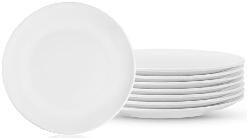 Jeffbaubl 8 Stück Essteller, Keramik Tellerset, 25,4 Cm, Rund, Weiß | Porzellan Speiseteller, Große Dinner Teller for Salat, Pasta, Fleisch, Fisch, Spülmaschinenfest, Mikrowellengeeignet