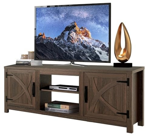 Parrot Uncle 58 Zoll TV-Ständer für Fernseher bis 65 Zoll, Media-Entertainment-Center mit Aufbewahrungsschränken, Braun moderner TV-Schrank für Wohnzimmer