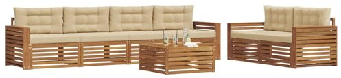 vidaXL Outdoor-Sofagarnitur mit Kissen 7 pcs Natur und Beige, Garten-Sofa, modernes Ecksofa, langlebiger Lounge, Terrasse, Bequeme Sitzgruppe für Entspannung
