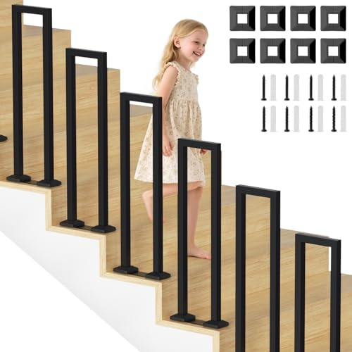 Ollewiellan Treppengeländer Innen und Außn 95cm U-förmiger Schwarz, Metall Handlauf Geländer Treppe für Villen, Balkone, Flure, Wohnungen, Breite 20 cm