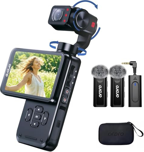 ORDRO Pocket Camera 4K 60FPS Video Camera Camcorder 3-Axis Stabilisation | Face Tracking, 3.5-inch Touch Screen,180° Rotating Lens Pocket Body Camera with External Mic Support