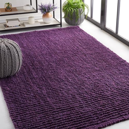 SAFAVIEH Area Rug 5x8 - Natural Fiber Collection - Purple, Handmade Jute, Farmhouse Style, Chunky Textured Thick Pile (NF447B)