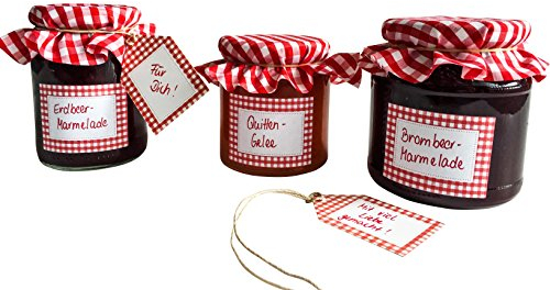 EAST-WEST Trading GmbH Lot économique Ensemble pour pots de confiture comprenant des étiquettes avec cordons + des dessus de couvercle en tissu - rouge (5 de chaque)
