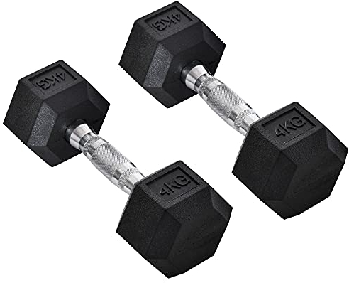 HOMCOM Rubber Dumbbell Sports Hex Weights Sets Home Gym Fitness Hexagonal Dumbbells Kit Weight Lifting Exercise (2 x 4kg) Black
