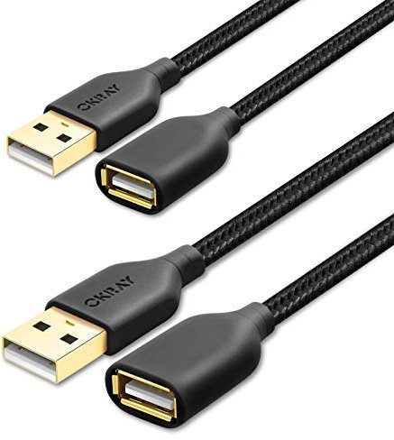 USB Extension Cable, OKRAY 2-Pack 6FT Braided USB 2.0 Extender Cable Type A Male to A Female Data Transfer Extension Cord with Gold-Plated Connector for USB Flash Drive/Hard Drive/Printer/Webcam-Black