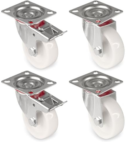 PRIOstahl Transportrollen 4er Set 75mm - 2x Lenkrollen 2x Schwenkrollen weiß PP - Möbelrollen Apparaterollen Schwerlastrollen für Geräte Möbel Werkstatt