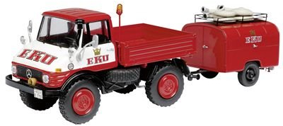 SCHUCO 03158 - Unimog U 406 EKU Werksfeuerwehr mit TSA 8 Anhänger