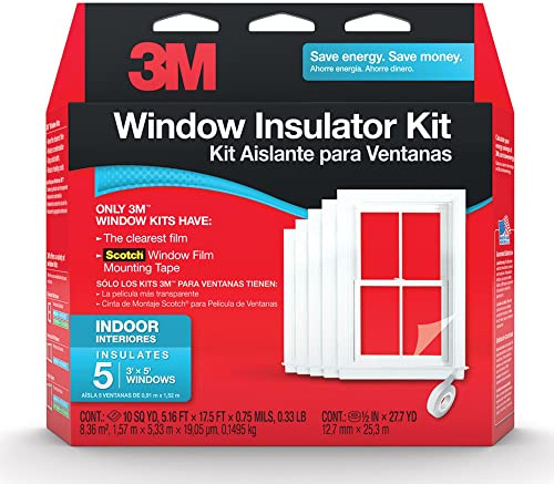 3M Indoor Window Insulation, Insulator Kit for 5 Windows 3ft x 5ft, Keeps Cold Air Out and Warm Air In, Includes Heat Shrink Window_Film and Scotch Window_Film Mounting Tape (2141W-6) (Pack of 4)
