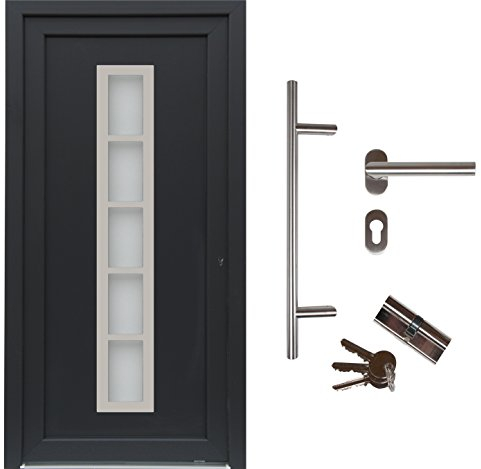 kuporta Kunststoff Haustür Sonara Türen 108 x 208 cm DIN links außen anthrazit/innen weiß mit Stoßgriff-Set