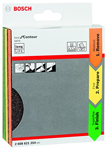 Bosch Professional 3x S473 Standard-Teller (Schleifschwamm für Holz, Kunstoff und Metall, 98 x 120 x 13 mm, Zubehör Handschleifen)