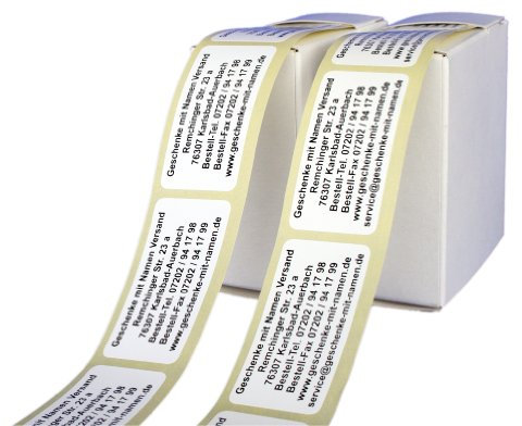 ADRESS-AUFKLEBER MAXI mit Wunschdruck in metallic-roter Schrift | 200 Stück auf der Rolle, individuell mit WUNSCHTEXT, ca. 52 x 26 mm, für 1 bis 7 Zeilen Text