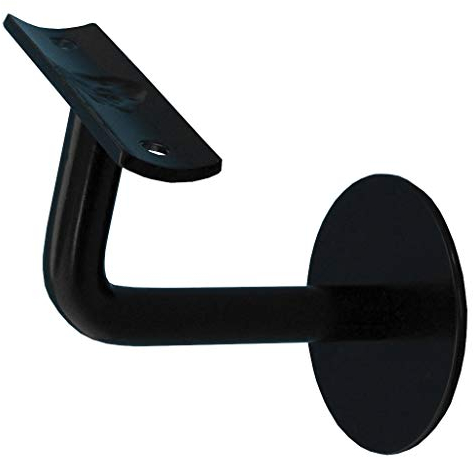 TIBU Handlaufhalter Modell J Handlaufhalter Schwarz lackiert gewinkelt mit Halterplatte | Stockschraubenmontage