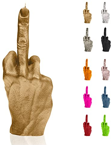 Candellana Bougie Doigt d'honneur | FCK | Hauteur: 20 cm | Or Classique | Le Temps de brûlage 30h | La Taille de la Bougie est 1:1 d'une Vraie Main | Fait Main en EU