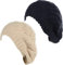 BYOS Damen Baskenmütze, mittelschwer, lässig, mit Blättern, Cutout, gehäkelt, weich, gestrickt, 2er-Pack, Beige & Schwarz, Einheitsgröße