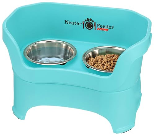Neater Pet Brands Neater Feeder Deluxe Mess Proof Dog Bowls Elevated for Large Dogs Over 40 lbs, Made in USA, No Spill Raised Dog Food Bowl Stand Feeding Station, Food and Water Bowl Set, Aquamarine