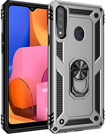 BestST Hülle für Galaxy A20S, Ultra Stoßfest TPU + PC Schutzhülle Panzer Design Anti Kratzer Drehbarer Ringhalter Benutzt als EIN Im Auto Telefonhalter Stand Handyhülle Case Cover(Silber)