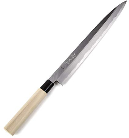 Syosaku Japanese Sushi Sashimi Chef Knife Kigami(Yellow Steel)-No.2 D-Shape Magnolia Wood Handle, Yanagiba 13-inch (330mm)