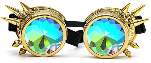 DODOING Steampunk Rave Brille, Kaleidoskop Brille, Regenbogen Kristall Glas Linse, Gold (Spitze), Einheitsgröße