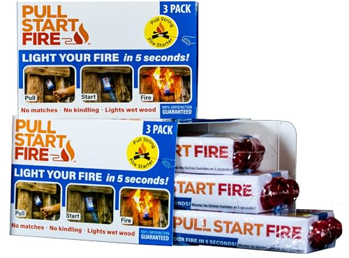 Pull Start Fire Pull String Firestarter | No Matches Required, Fire Starts in Seconds | for Campfires, Grill, Fireplace, BBQ | Lights Wet Wood, Easy to Use, Food Safe and Weather Resistant | 6 Pack