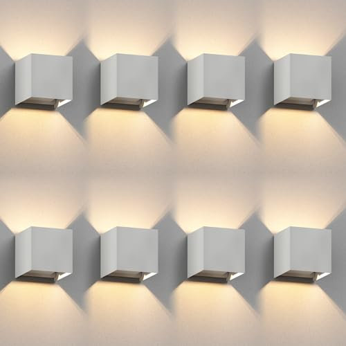ledscom.de 8 Stück Wandleuchte CUBEL für außen, IP65, Up-/Downlight, weiß matt, quadratisch, 1x G9 max. 10W