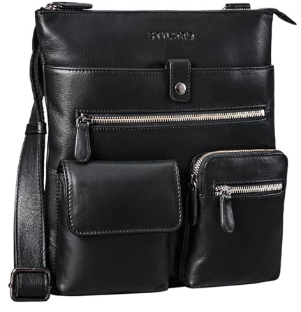 STILORD Jess Vintage Umhängetasche Leder für Damen und Herren Freizeittasche Moderne Handtasche Schultertasche für DIN A5 und für 10.1 Zoll iPad Farbe:schwarz