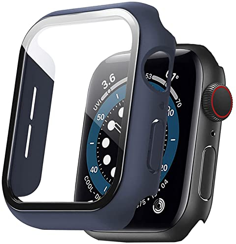 Miimall Kompatibel mit Apple Watch Series 6/SE/5/4 40mm Hülle mit Glas Displayschutz, Ultradünne PC Schutzhülle Vollschutz Kratzfest Schutz Case für iWatch 40mm - Blau