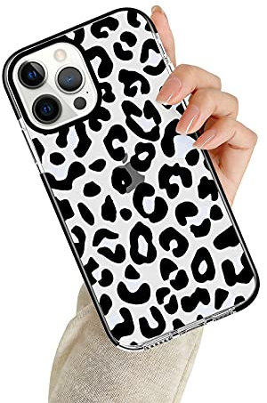 Newseego Compatible with iPhone 12 Pro Max Case Cute Animal Design Clear Case Cover Soft Silicone Leopard Print Case for iPhone 12 Pro Max TPU Protective Girls Bumper for Girls and Women-Black