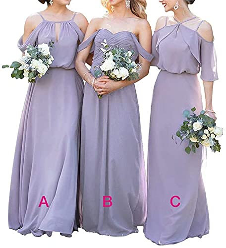 KURFACE Vestidos de dama de honor de hombro frío para Juniors Halter vestidos largos de dama de honor, Lila a, 46
