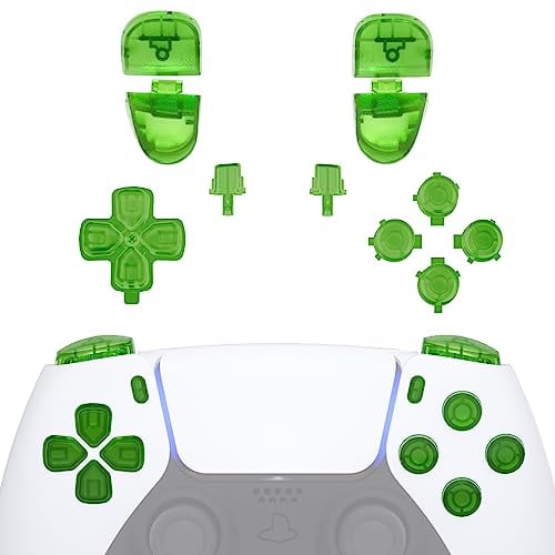 eXtremeRate Ersatz Knöpfe Set für ps5 Controller BDM-030/040/050 Model, DIY-Premium Taste D-Pad Action Buttons Trigger Bumper Option/Share Knopf Umbau Ersatzteil für ps5 Controller–Clear Grün
