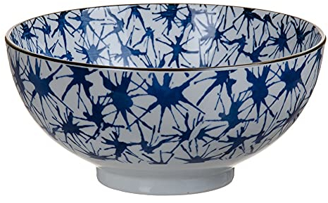 Ensaladera redonda de gotas blanca y azul de porcelana de Ø 20 cm - LOLAhome
