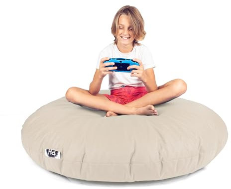 PATCH HOME Patchhome Sitzsack 2 in 1 Sitzkissen Bodenkissen für Erwachsene & Kinder - Gaming mit Füllung Kissen Sessel BeanBag (Ø 100cm, Creme)