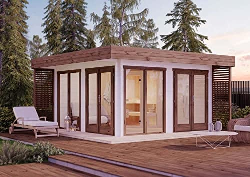 FinnTherm Design Gartensauna Außensauna Saunahaus Viva-44 A 3 Sitzbänke aus Holz Wandstärke 40 mm