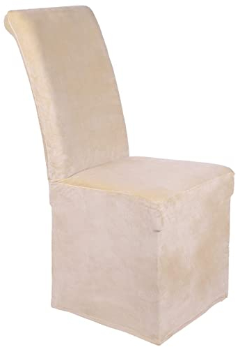 Homaxy Samt Stuhlhussen, lang Stretch Esszimmerstuhl Hussen Plüsch Waschbarer Abnehmbarer Stuhlbezug (Beige, 4er Set)