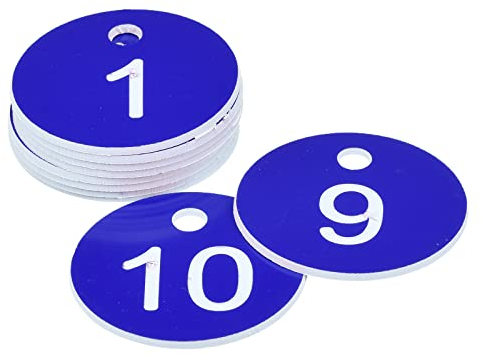sourcing map 10 Stück Runde 1-10 Nummernschild Schlüsselanhänger Acryl Graviertes blaues ID-Tag zur Dekoration