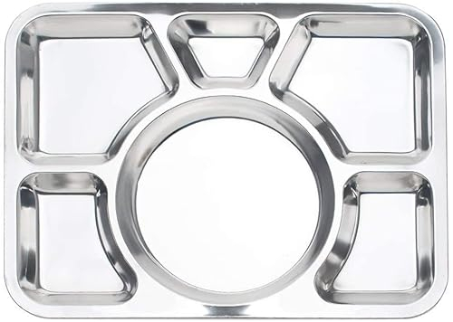 RSK Goods Stainless Steel 6 Compartment Thali, Food Serving Dinner Plate, Divided Dinner Tray/Lunch Container, Metal Plate, 1 Pc - 6 Sections (2)