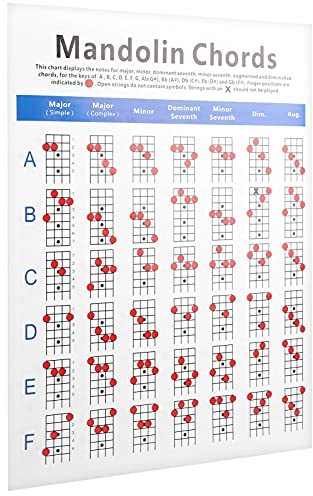 Entatial Mandolinen-Akkord-Poster, Akkorddiagramm für Anfänger, Größe 57x41cm, Hochwertiges beschichtetes Papier, Praktische Mandolinen-Griffbrett-Tabelle