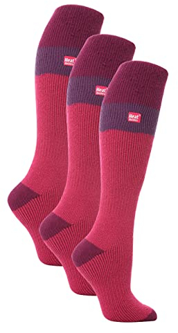 HEAT HOLDERS 3er Pack Damen Bunt Skisocken Winter Extra Warm Gepolstert Kniehohe Thermo Socken (37-42, Raspberry/Fuchsia)