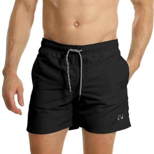 RIPT Men's Performance Essentials Quick Dry UV 50 Sun Protection Swim Shorts Trunks, Black, XXL