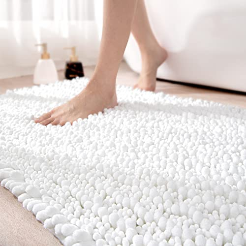 DEXI Badezimmerteppich 40 x 60 cm,Chenille Badematte rutschfest,weicher Badvorleger Maschinenwaschbar,Super absorbierend Badteppich für Badewanne,Dusche und Badezimmer, Weiß