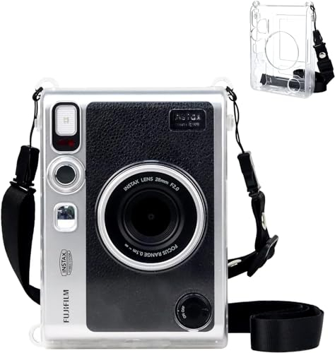 HIYQIN Clear Protective Case for Fujifilm Instax Mini EVO Instant Camera, Instax Mini EVO Clear Cover, Hard Carry Case with Adjustable Shoulder Strap