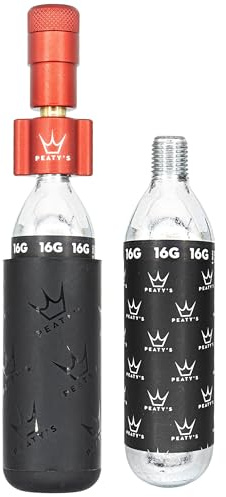 Peaty's Holeshot CO2-Reifenfüller-Set, 16 g, einzigartiges, kompaktes Design für maximalen Luftstrom und schnelles Aufpumpen, 2 x 16 g CO2 & Frostschutzhülle, Rennrad & Kies