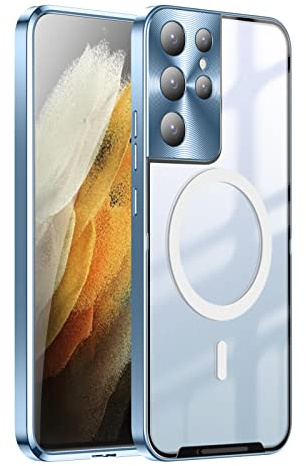 HERCN Custodia in metallo per Samsung Galaxy S21 Ultra 5G 6.8, Slim Aviation Aluminum Coperchio paraurti in metallo Compatibile con Custodia magnetica Magsafe (blu)