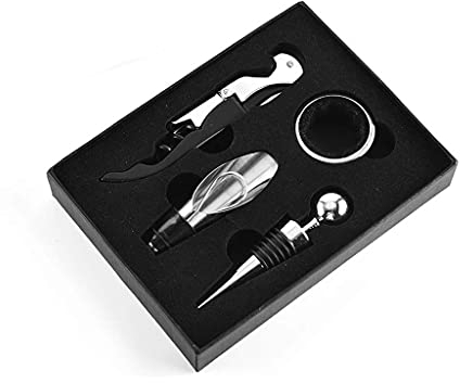 Samnuerly Cocktail Shaker 1 Set (4 Stück) Weinflaschenöffner mit Geschenkbox Edelstahl Weinkorken Schraubverschluss Öffner Küche Bar Zubehör Werkzeug